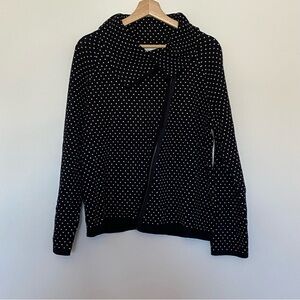 Christopher & Banks Women’s Zipper Cardigan, Black with White Design, Size Large